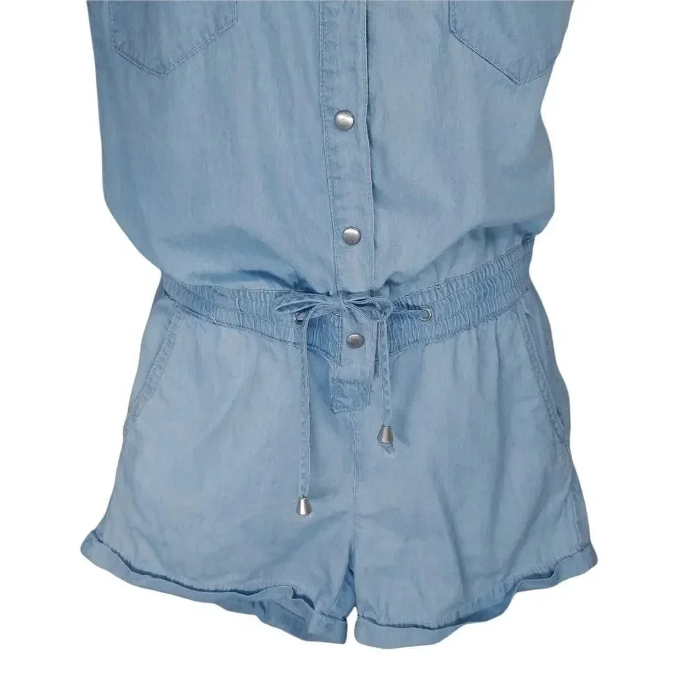 Revamped by  Sirens Denim Romper Jumpsuit Blue Cuffed Leg XS - Picture 4 of 8
